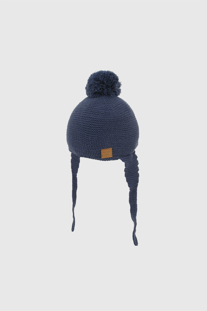 Gorro Pompon Azul Cubre Orejas Niño