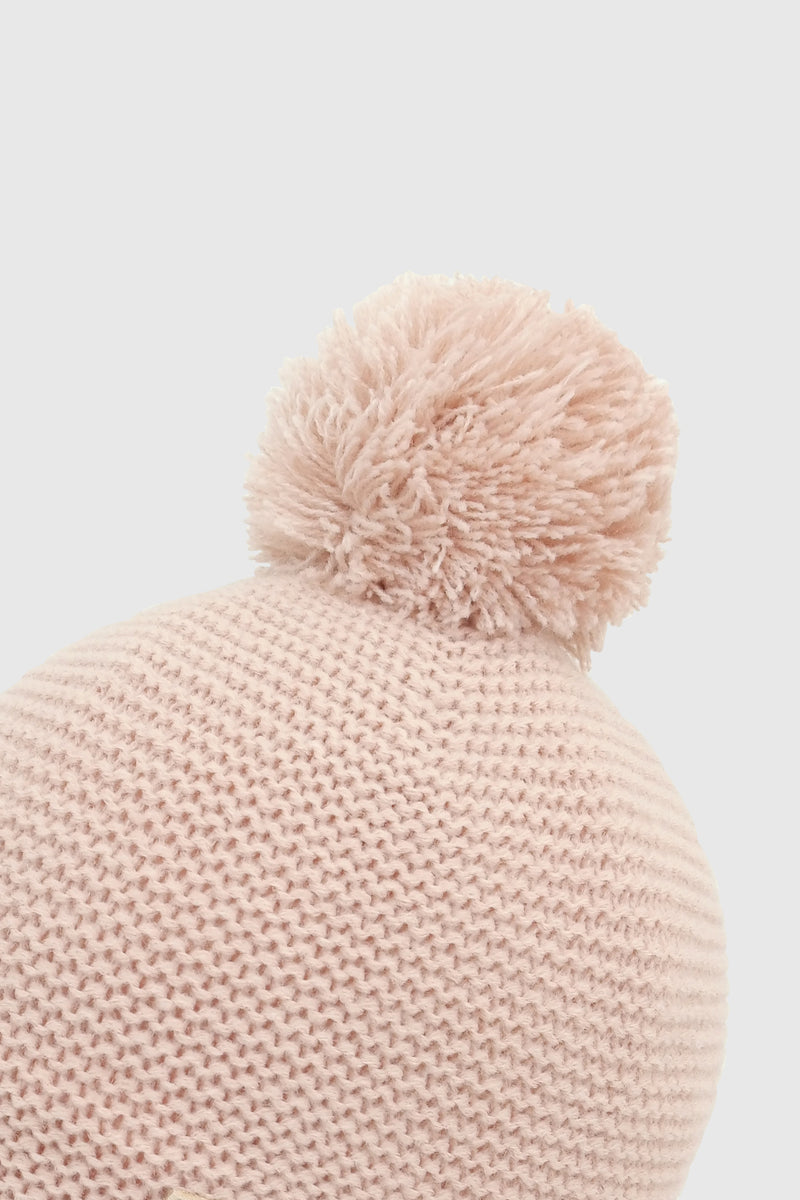 Gorro Pompon Rosado Cubre Orejas Niña