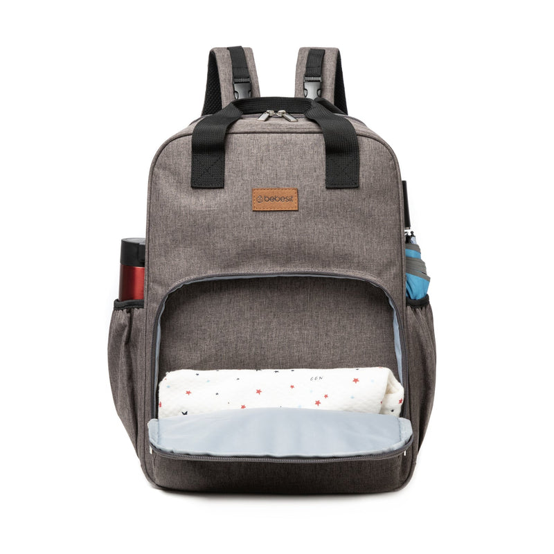 Mochila Maternal 3 En 1 Pañalera Cuna y Mudador Portátil Gris