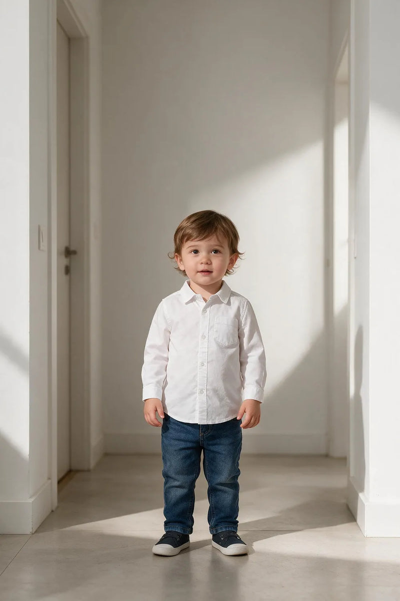 Camisa manga larga oxford niño blanco 6-9M a 4-5A