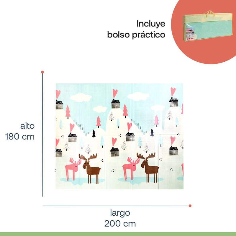 Alfombra Antigolpes Infantil Plegable con Bolso 180X200 Auto y Montaña