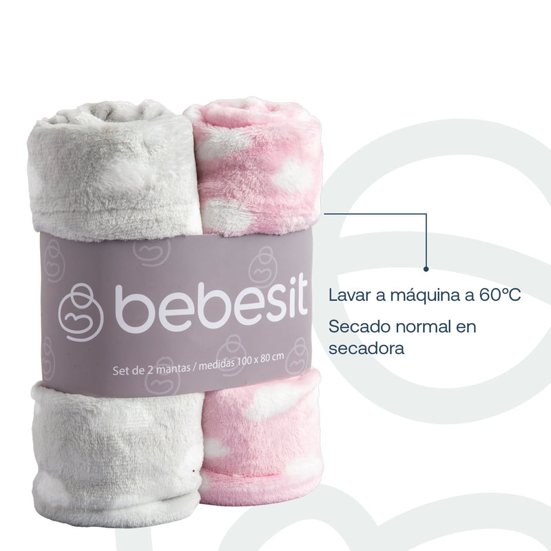 Pack 2 Mantas Bebe Hipoalergénica 100*80 cm Rosa Bebesit