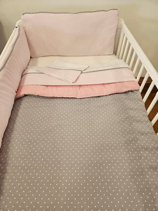 Set de Cuna Puntitos Gris , Rosado Cuna 70