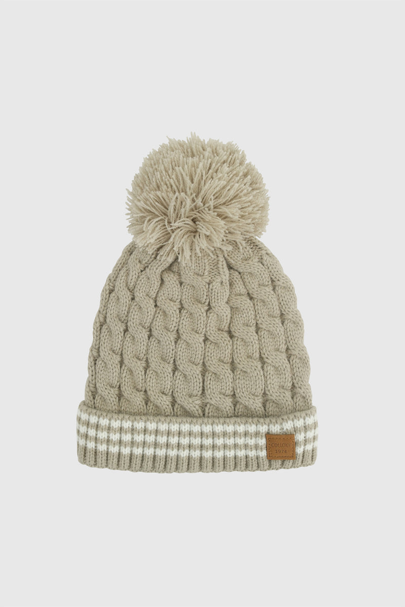 Gorro Lana Pompon Gris Trenzado