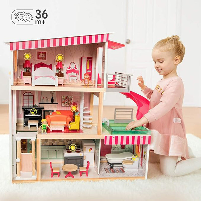 Casa de Muñecas + Muebles Madera Montessori  Bella