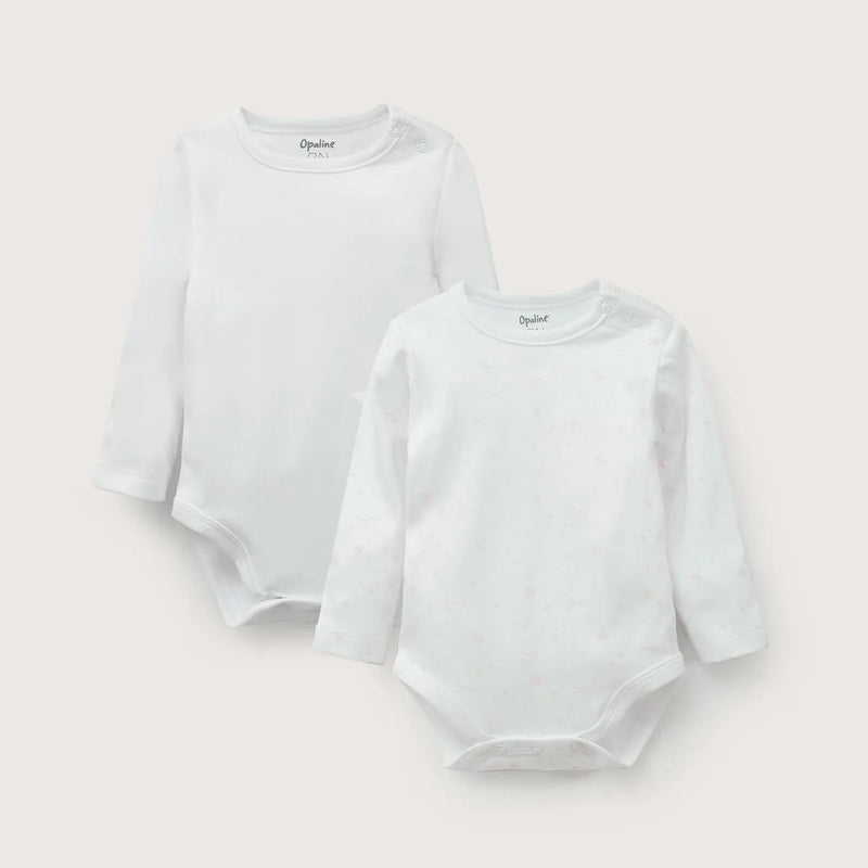 Pack 2 Bodys Algodón Blanco/Diseño Rosa Bebé Niña