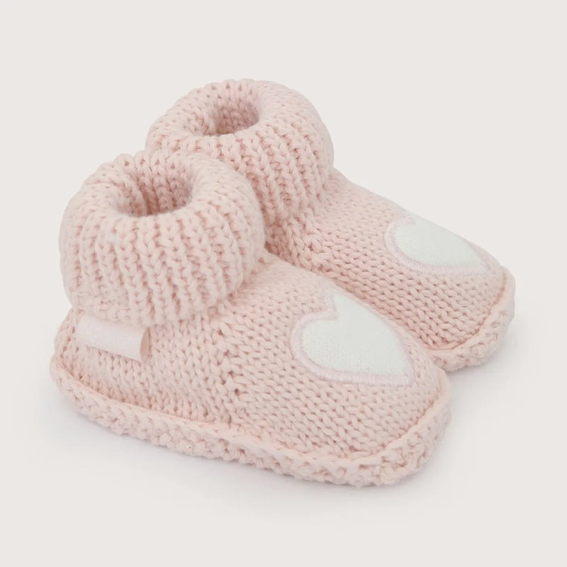 Pantufla Tejida Bebé Niña Corazón Rosado
