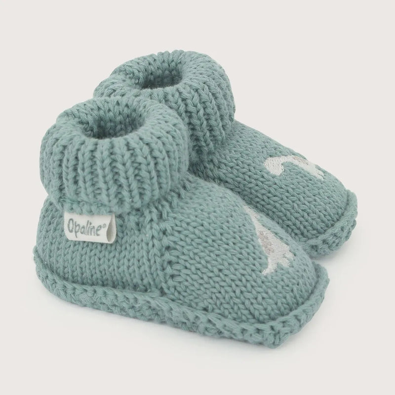Pantufla Tejida Bebé Niño Dinosaurio Verde
