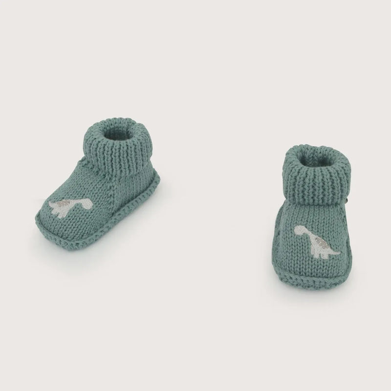 Pantufla Tejida Bebé Niño Dinosaurio Verde