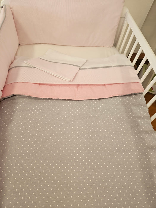 Set de Cuna Puntitos Gris , Rosado Cuna 70