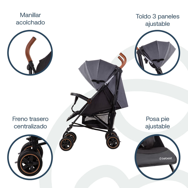 Coche Paragua Magic Ride Fiesta Gris Bebesit