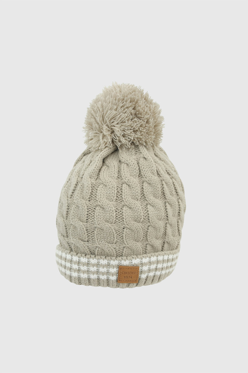 Gorro Lana Pompon Gris Trenzado
