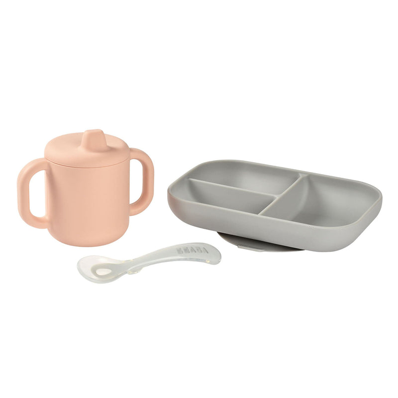 Plato de Silicona más vaso y cuchara 2da edad Rosado