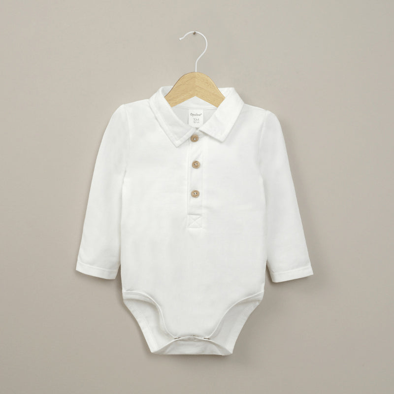 Body Blanco Con Cuello Camisero De Bebé Niño