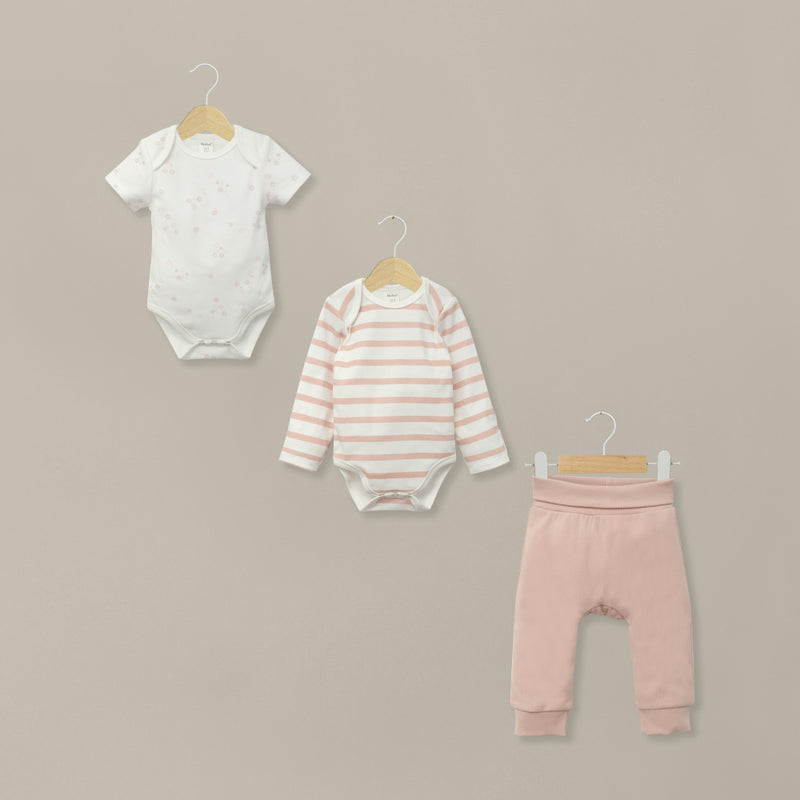 Conjunto 3 Piezas Bodies Y Pantalón Rosado De Bebé Niña