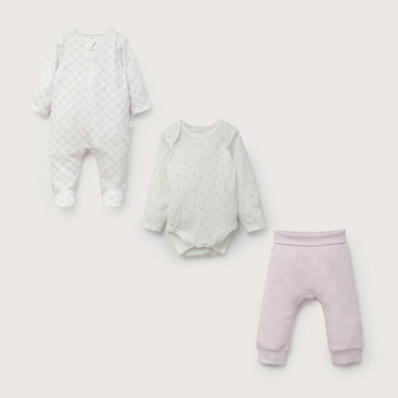 Conjunto 3 Piezas Osito, Body Y Pantalón Lila De Bebé Niña