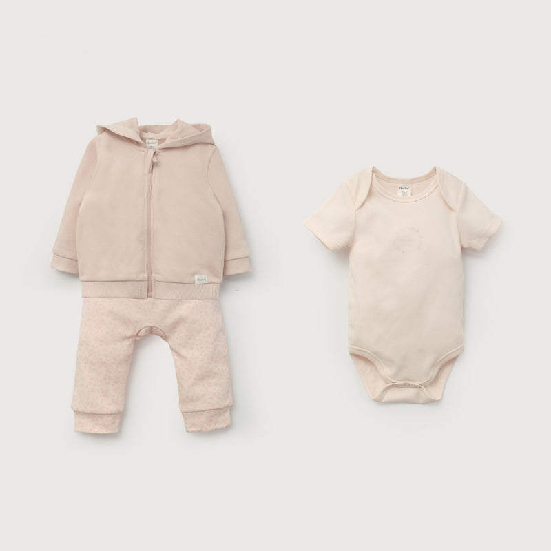 Conjunto 3 Piezas Polerón, Body Y Pantalón Rosado De Bebé Niña
