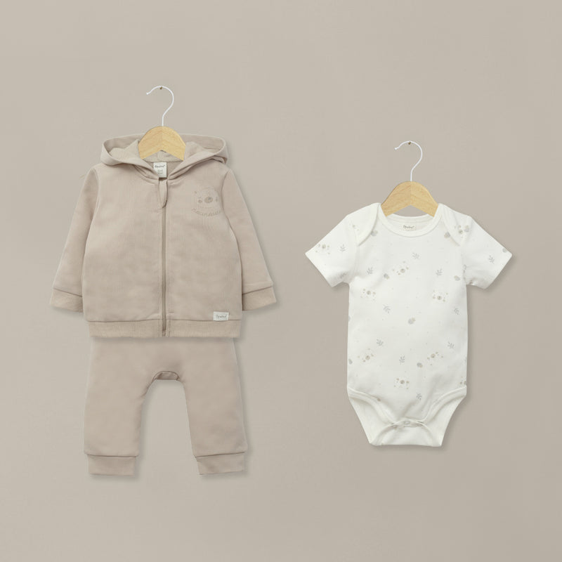 Conjunto 3 Piezas Polerón, Body Y Pantalón Beige De Bebé Unisex