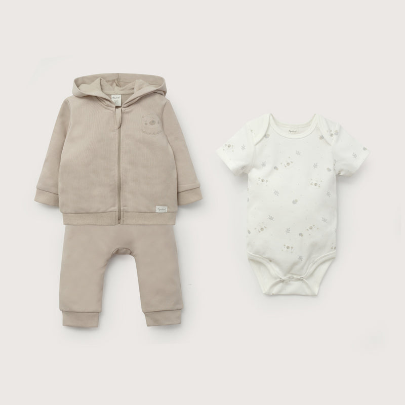 Conjunto 3 Piezas Polerón, Body Y Pantalón Beige De Bebé Unisex