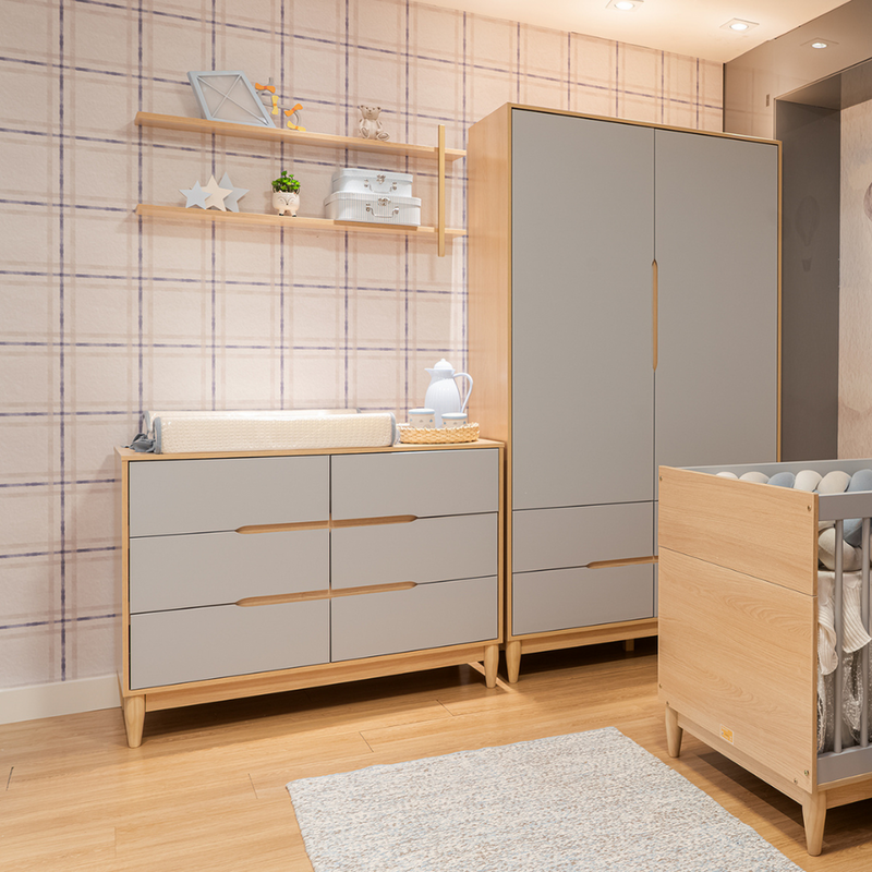 Comoda Tomi 6 Cajones Gris con Madera