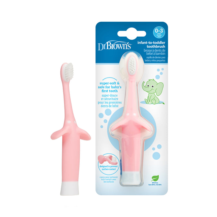 Cepillo de Dientes Bebés y Niños Pequeños 0-3 años, Elefante rosado Dr. Brown's