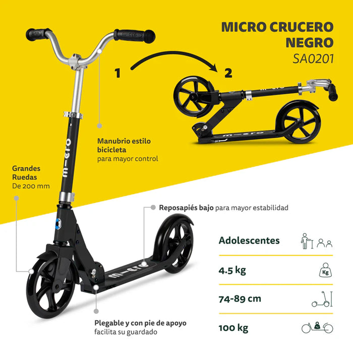 Micro Scooter Adolescentes Crucero Negro