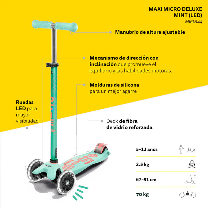 Micro Scooter Maxi Deluxe LED Menta
