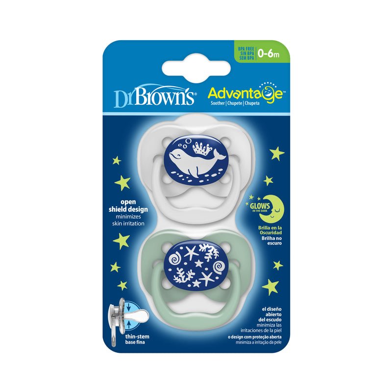 Pack 2 Chupetes Dr. Brown's Advantage de Noche (0-6M) – Océano azul