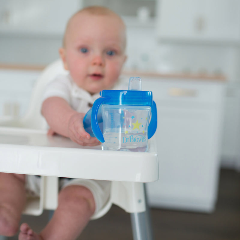 Vaso con asas y boquilla blanda 180ml 6M+ Azul Dr. Brown's