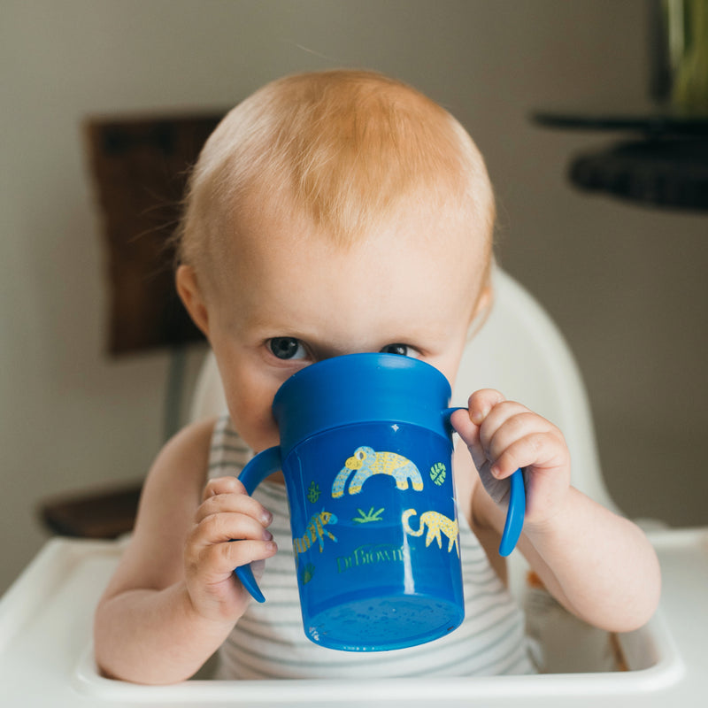 Vaso 360° con asas 200ml 6M+ Azul Dr. Brown's
