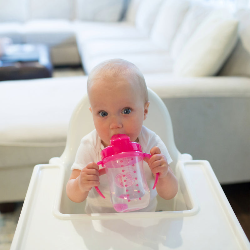 1er Vaso con asas y pajita 270ml 6M+, Rosado Dr. Brown's