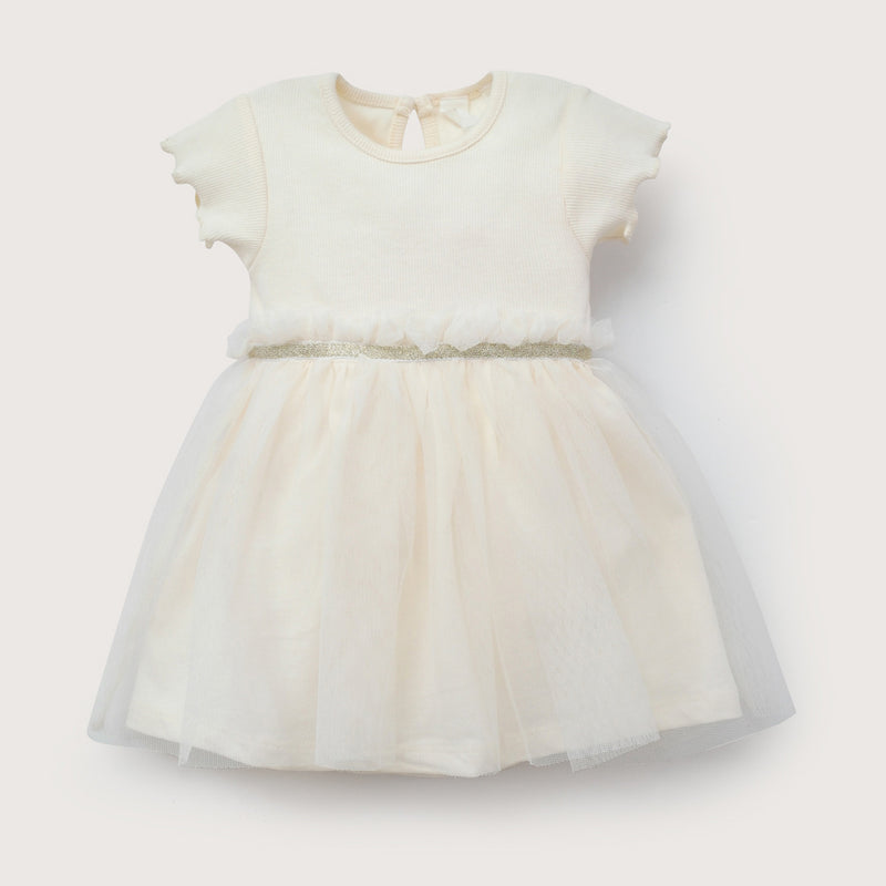 Vestido beige con tull de bebé niña