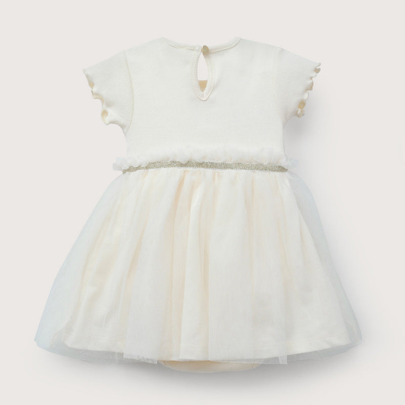 Vestido beige con tull de bebé niña