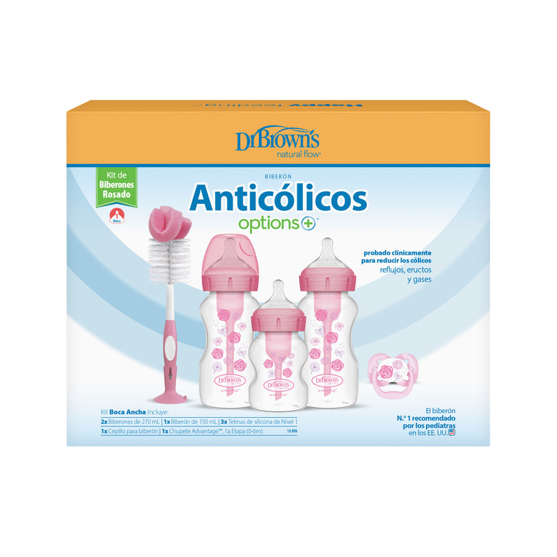SET REGALO BOCA ANCHA ANTICÓLICO Rosado Dr. Brown's