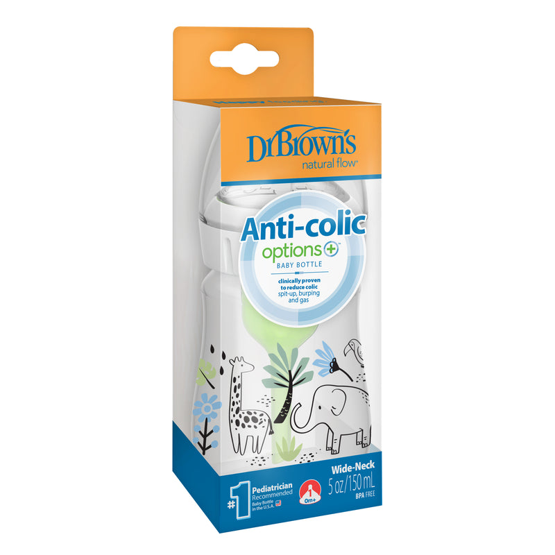 Mamadera Anticólico Boca Ancha 150ml, Elefante & Jirafa en la Jungla Dr. Brown's