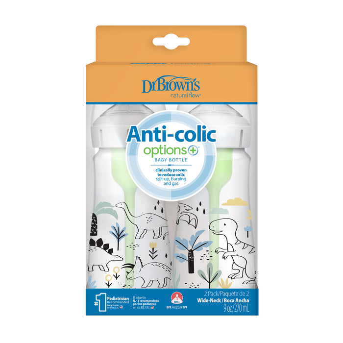 Pack 2 Mamaderas Anticólico Boca Ancha 270ml, Dinosaurios Dr. Brown's