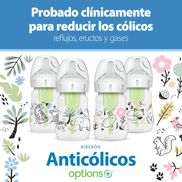 Pack 2 Mamaderas Anticólico Boca Ancha 270ml, Dinosaurios Dr. Brown's