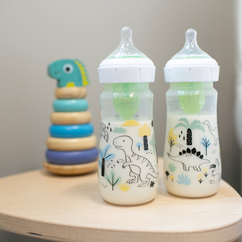 Pack 2 Mamaderas Anticólico Boca Ancha 270ml, Dinosaurios Dr. Brown's