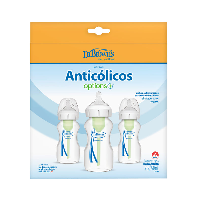 Pack 3 Mamaderas Anticólico Boca Ancha 270ml Dr. Brown's