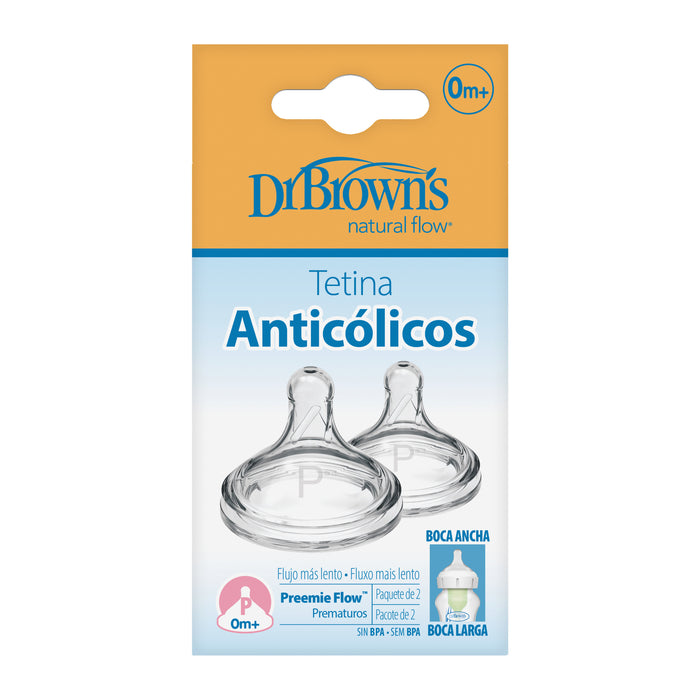 Tetina Anticólico Boca Ancha 2UN para Prematuro Dr. Brown's