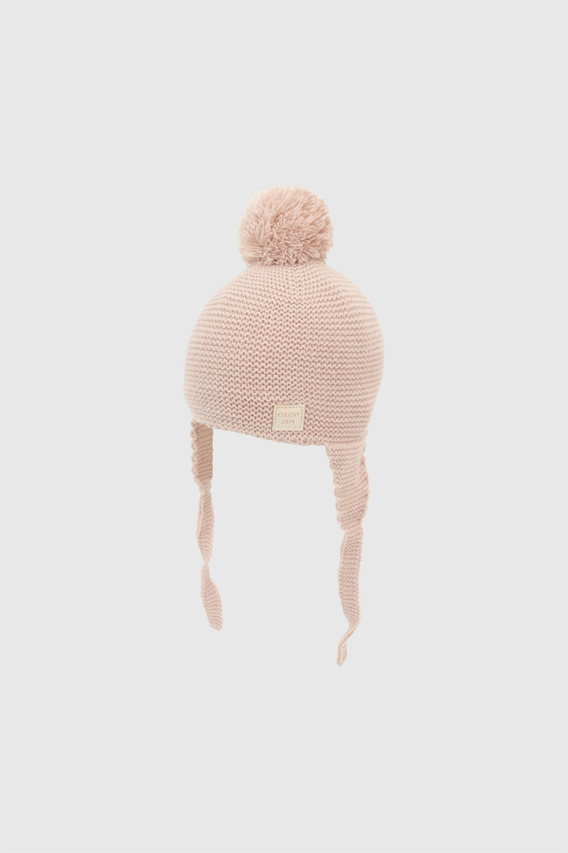 Gorro Pompon Rosado Cubre Orejas Niña