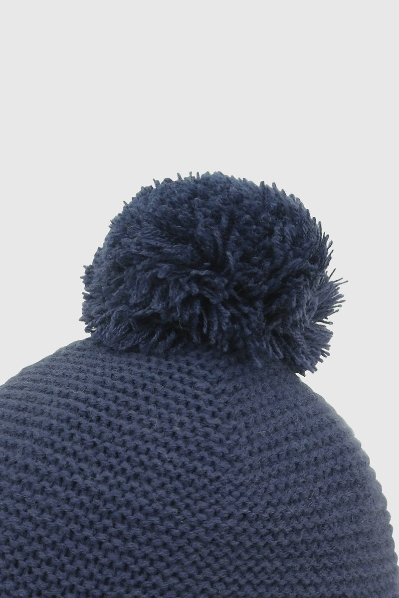 Gorro Pompon Azul Cubre Orejas Niño