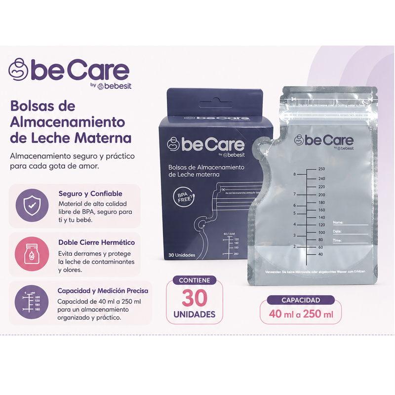 Pack 30 Bolsas Para almacenar Leche Materna 200 Ml Bebesit