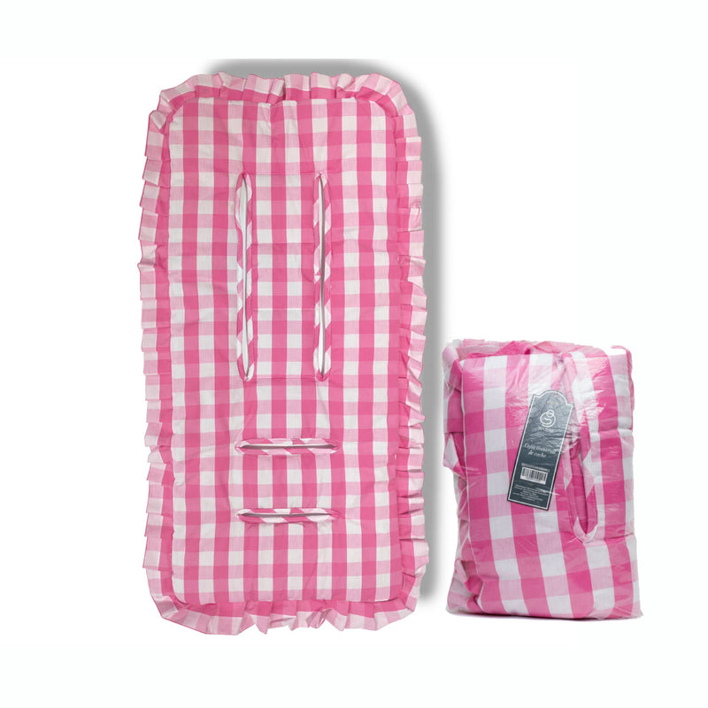 Cojín Universal Coche Paseo Diseño Cuadros Rosado 40 x 80 cm