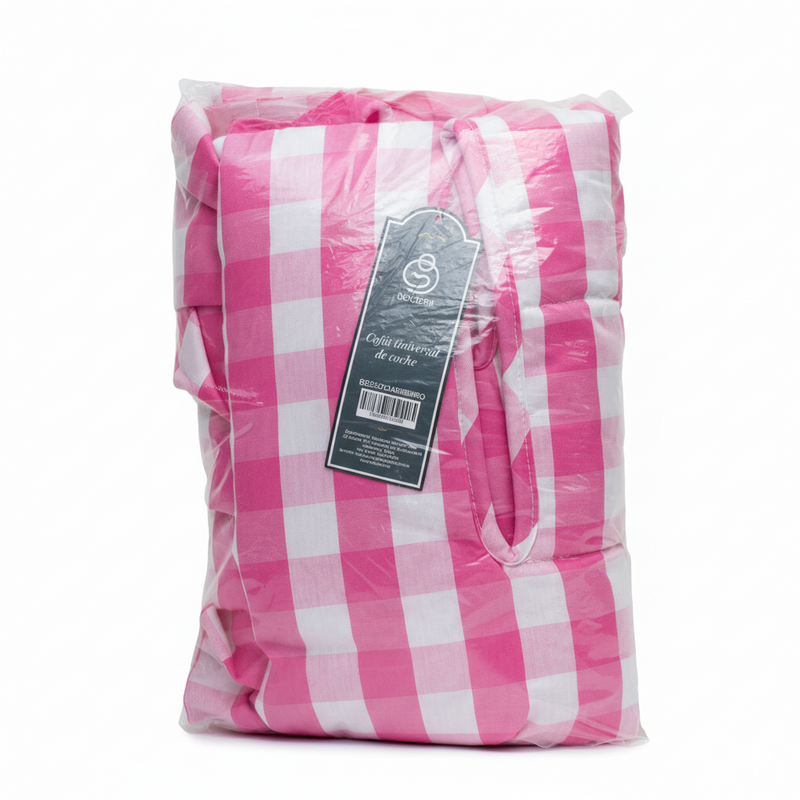 Cojín Universal Coche Paseo Diseño Cuadros Rosado 40 x 80 cm