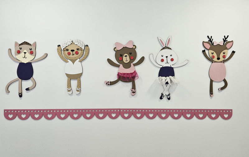 Set de Animalitos y Huincha de madera Rosado