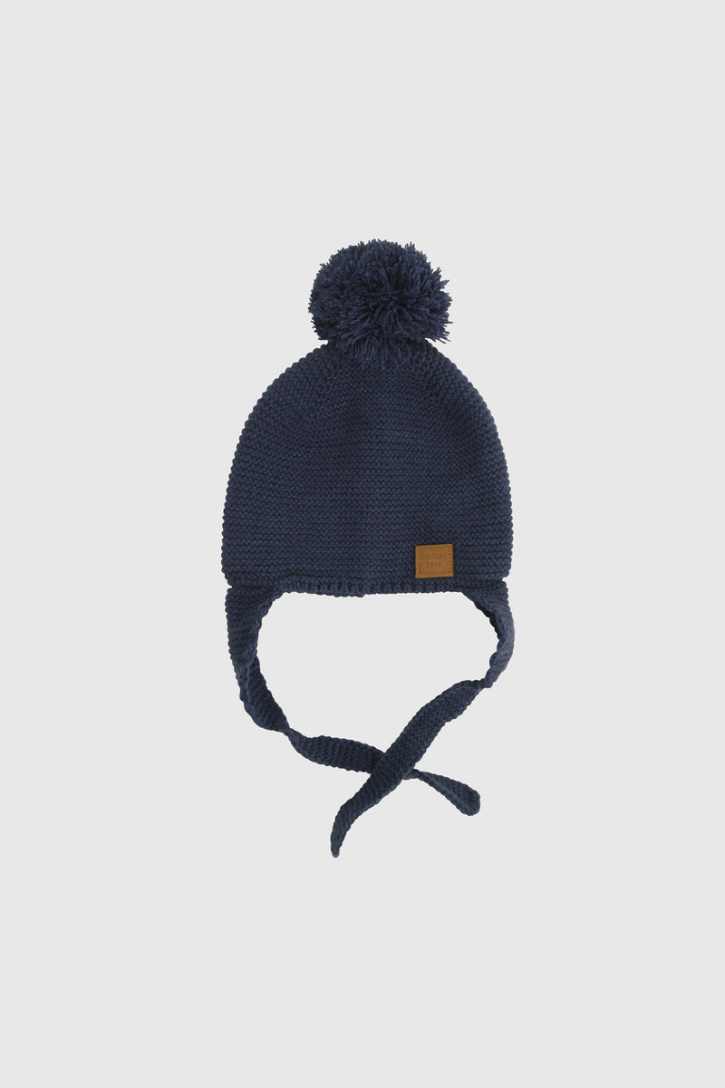 Gorro Pompon Azul Cubre Orejas Niño