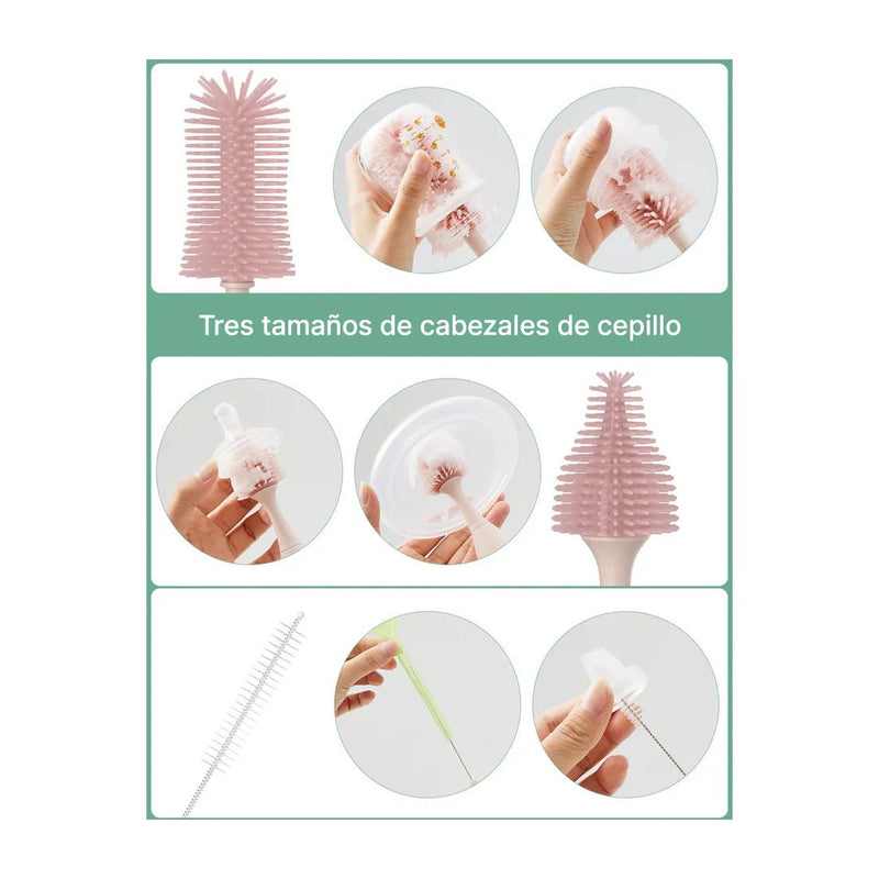 Juego de Cepillos de Silicona Momcozy – Sistema Generador de Espuma y Kit de Viaje