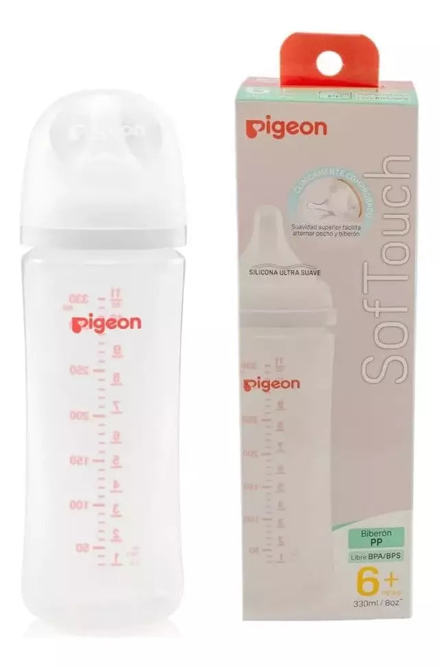 Mamadera Bebe Pigeon Softouch Boca Ancha 330ml- 6+ Meses