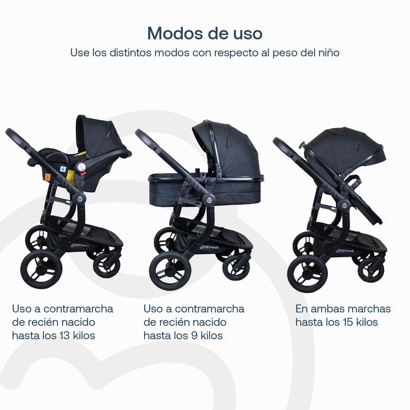 Coche Cuna travel system Taurus Negro